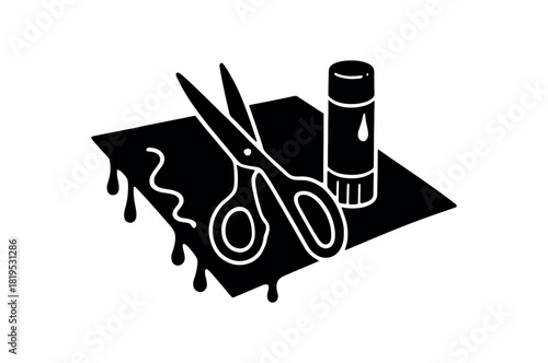Scissors and glue stick on paper black silhouette with shape and drip line accents art class moment