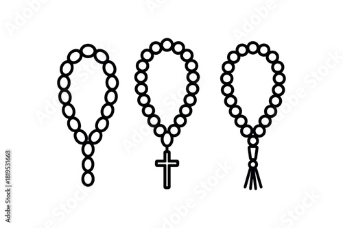 Flat vector illustration of prayer beads loop Christian rosary and Islamic misbaha side by side rounded beads clean outline