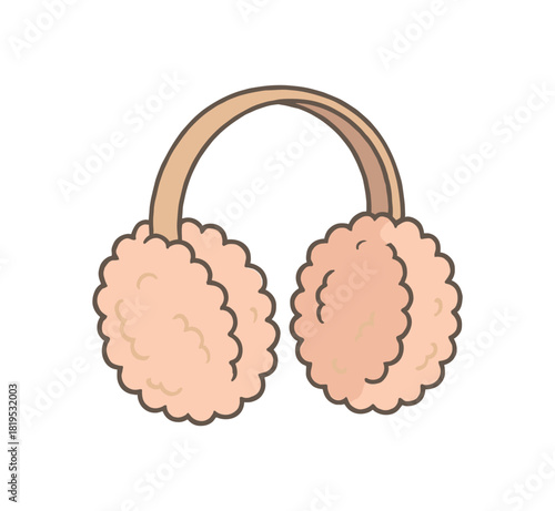 Flat vector illustration of plush earmuffs with fluffy texture soft pastel shades simple clean outlines minimal details cozy winter accessory style