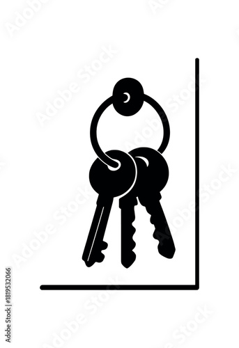 Keys hanging on hook black silhouette with loop and line accents entryway utility moment