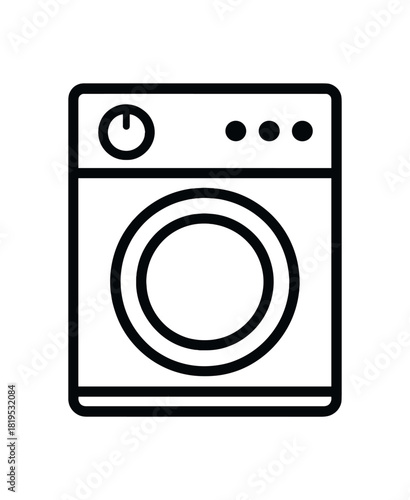 Laundry machine with visible cycle dial black silhouette with round drum and button lines everyday routine vector