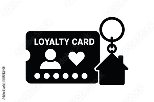 Loyalty card beside keychain black silhouette with notch and punch line accents customer reward icon