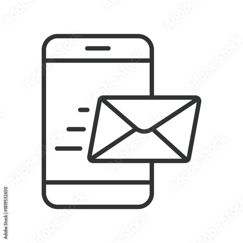 Email message smartphone icon in line design. email message, inbox, mobile mail, envelope symbol, smartphone messaging, communication, mail app, digital letter on white background vector. Email