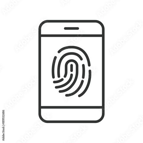 Fingerprint login smartphone icon in line design. fingerprint login, biometric access, secure identification, smartphone unlock, security method, biometric scan, identity check, digital lock on white