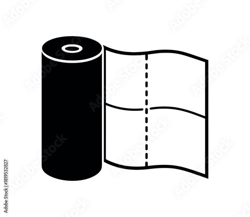 Roll of paper towels unrolled black silhouette with perforation and sheet lines disposable cleaning element