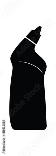 Toilet cleaner nozzle bottle black silhouette with curve and tip lines flat bathroom sanitation item