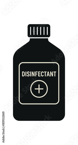 Disinfectant bottle with cap black silhouette with label and shape line details hygiene supply flat icon