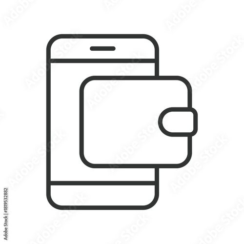 Mobile wallet smartphone icon in line design. mobile wallet, digital wallet, smartphone finance, payment wallet, card holder, mobile finance tool, cashless app, payment storage on white background