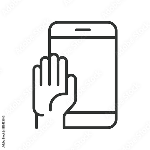 Phone block smartphone icon in line design. phone block, access denied, smartphone restriction, stop hand, no access, device block, mobile stop, restricted mode on white background vector. Phone