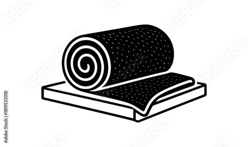 Microfiber roll folded on shelf black silhouette with curve and corner lines absorbent fabric detail