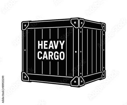 Shipping crate with metal corner guards black silhouette with edge and bolt line accents heavy cargo packaging