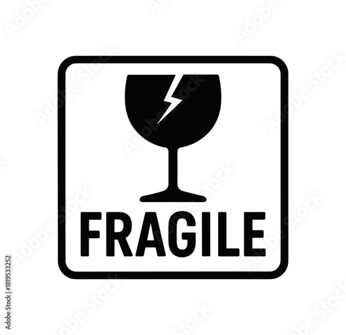 Box with fragile contents icon black silhouette with caution and object line details breakable goods visual