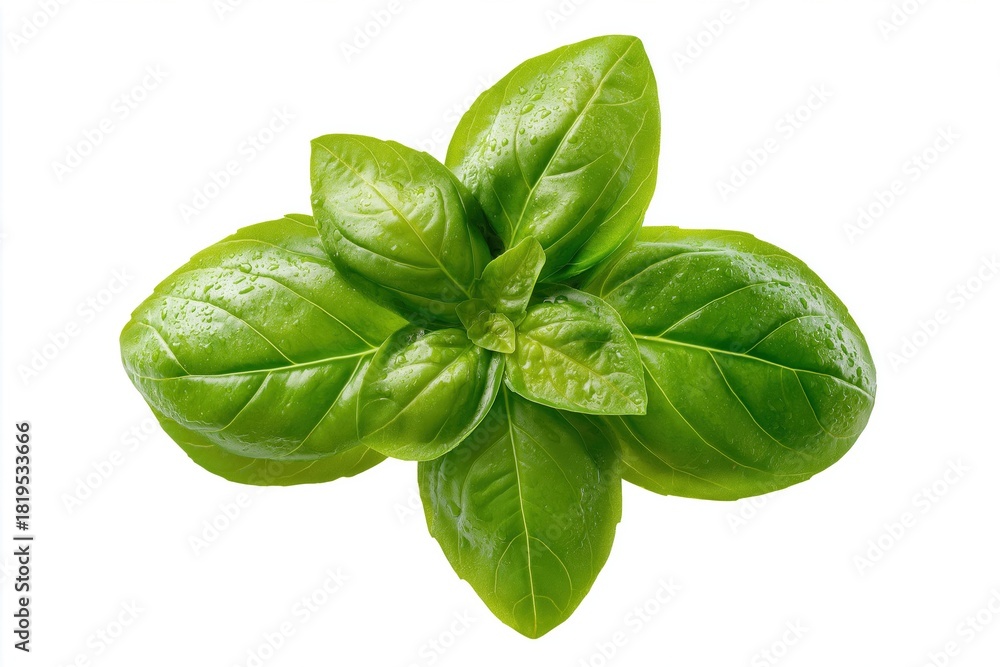 Fototapeta premium Fresh Green Basil Leaves Isolated On White