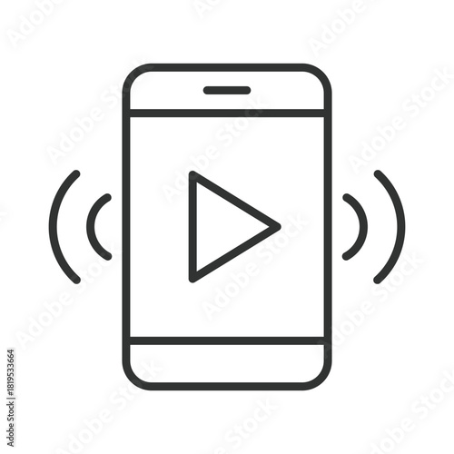 Play video smartphone icon in line design. play video, media player, smartphone video, online video, multimedia, mobile entertainment, streaming, playback on white background vector. Play video