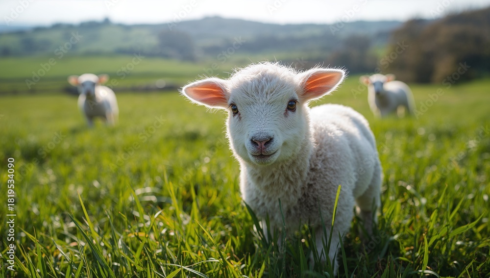 Obraz premium A Cute Little White Goat Captured in a Peaceful Moment, Highlighting Its Delicate Features and Pure Cuteness. Generative AI Illustration