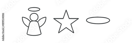 minimal black outline icons angel outline ring thin stroke isolated