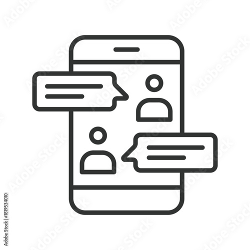 Chatting smartphone icon in line design. chatting, message bubble, smartphone chat, online messaging, communication, text app, conversation, dialogue icon on white background vector. Chatting