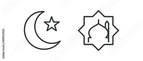 2 minimal black outline icons crescent moon simple Islamic outline