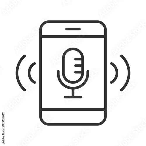 Voice assistant smartphone icon in line design. voice assistant, microphone, speech input, smartphone voice control, audio command, sound recognition, mobile interaction on white background vector.