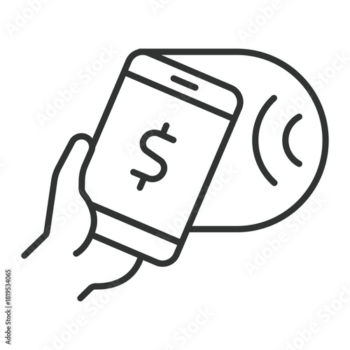 Contactless payment smartphone icon in line design. contactless payment, mobile tap pay, wireless finance, smartphone money, NFC payment, digital pay, financial transaction, cashless on white