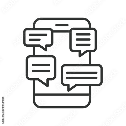 Messaging smartphone icon in line design. messaging, chat bubbles, smartphone conversation, online communication, text exchange, mobile chat, dialogue, message symbols on white background vector.