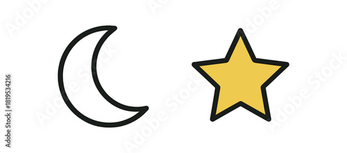 2 minimal icons crescent moon black outline colored minimal Islamic set