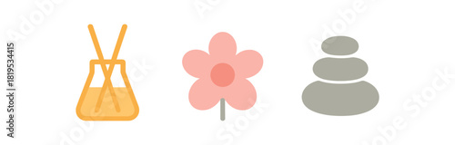 minimal icons scented diffuser colored pastel orange flower colored pink pebble stack colored gray