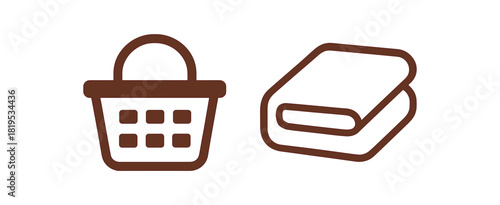 2 minimal icons basket colored brown folded towel colored light cream