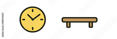 2 minimal icons clock colored shelf colored brown simple outline