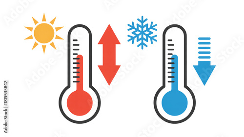 Visualize temperature fluctuations with this graphic showcasing hot and cold weather, ideal for climate discussions or scientific presentations with clear indicators