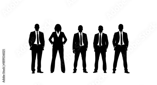 Professional Silhouettes of Business People Standing Together as a United Team