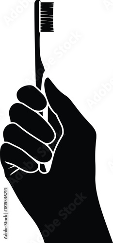 Hand Holding Toothbrush Silhouette Illustration.