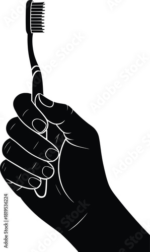Hand Holding Toothbrush Silhouette Illustration.