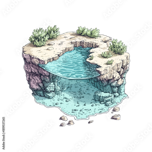 crystal clear lagoon hand drawn vector illustration