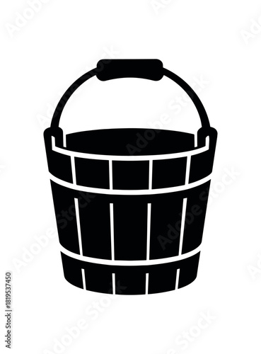 wooden bucket flat black solid vector illustration isolated on white background