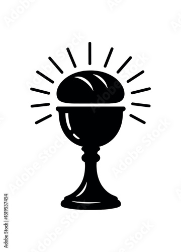 Chalice with bread and rays black silhouette with curve and shine lines communion visual element