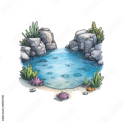 crystal clear lagoon hand drawn vector illustration