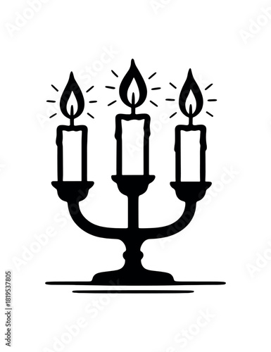 Candle trio on stand black silhouette with flame and base lines prayer and ritual visual