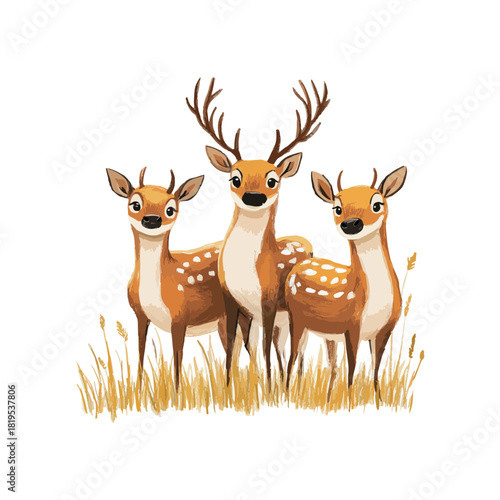deers on grassland hand drawn vector illustration