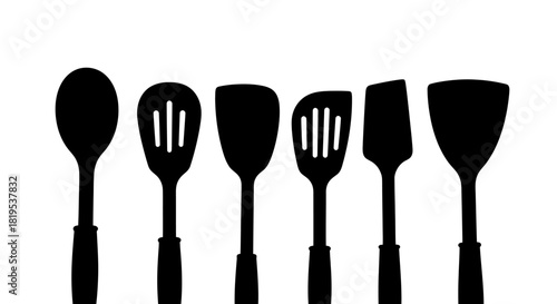 Stylized Silhouettes of Common Cooking Utensils on a White Background Illustration