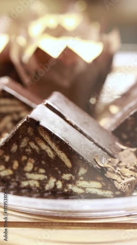 Chocolate Desserts Display in Pastry Shop