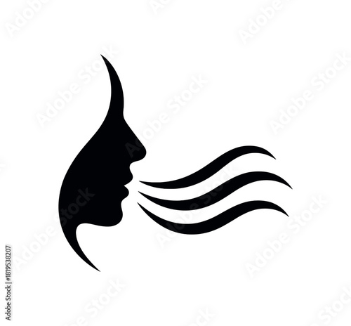 Breath symbol with waves black silhouette with curve and flow lines controlled breathing concept