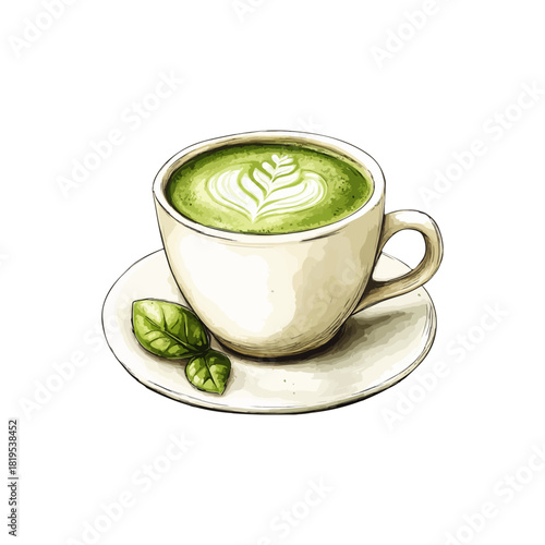 matcha latte hand drawn vector illustration