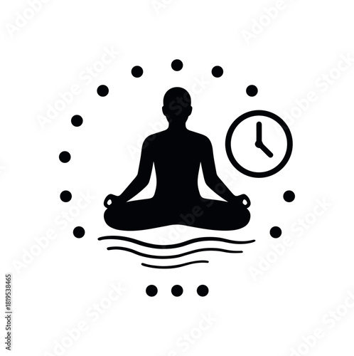Meditation timer with dots black silhouette with clock and calm lines practice length symbol
