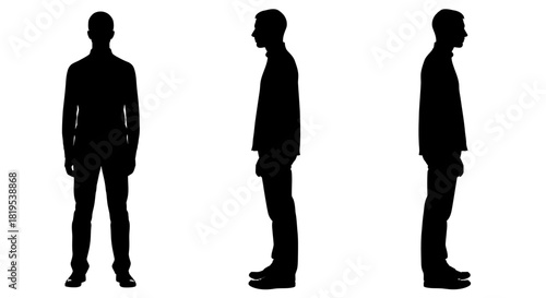 Full body silhouette of a man standing facing forward and sideways
