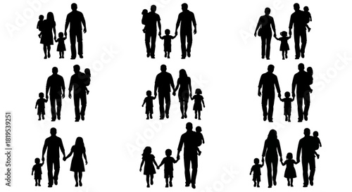 Diverse Family Silhouettes Portraying Love and Togetherness Walking