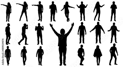 Diverse Group of People Silhouettes in Various Poses and Actions
