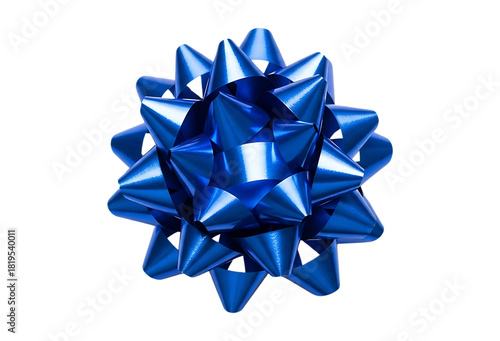 Shiny Blue Gift Bow Star Shape isolated on a transparent background