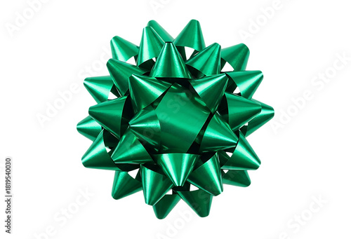 Shiny green starburst gift bow isolated on a transparent background