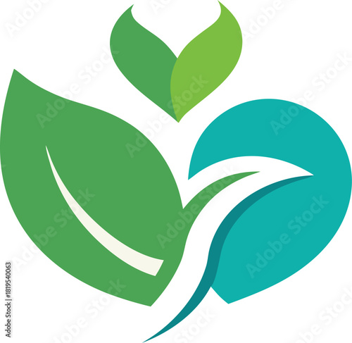 Green leaf and blue heart logo design element, nature concept